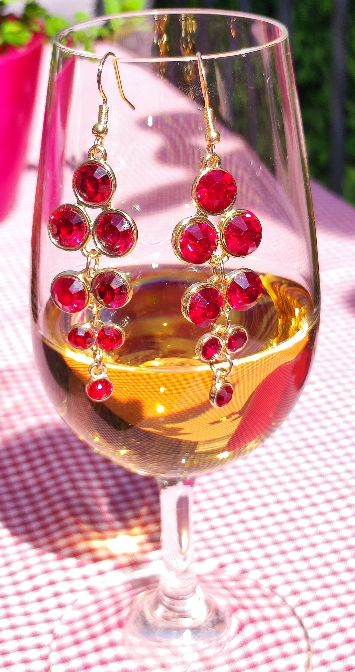 Náušnice hrozny červené kamínkové