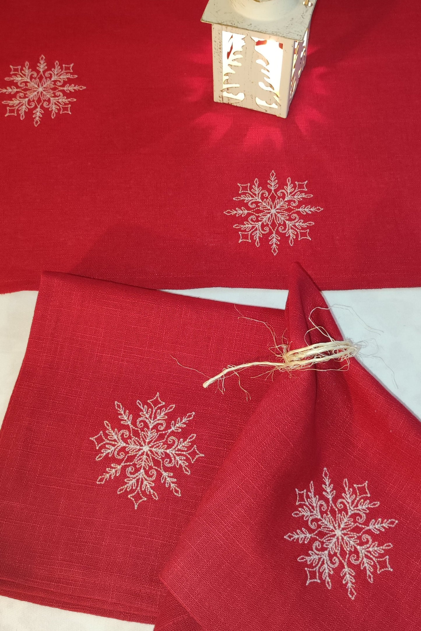 Vánoční lněný běhoun - Třpytivá vločka